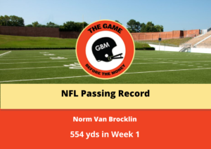 Norm Van Brocklin holds the record for most passing yards in an NFL game, with 554. He set the record in Week 1 of the 1951 NFL season.