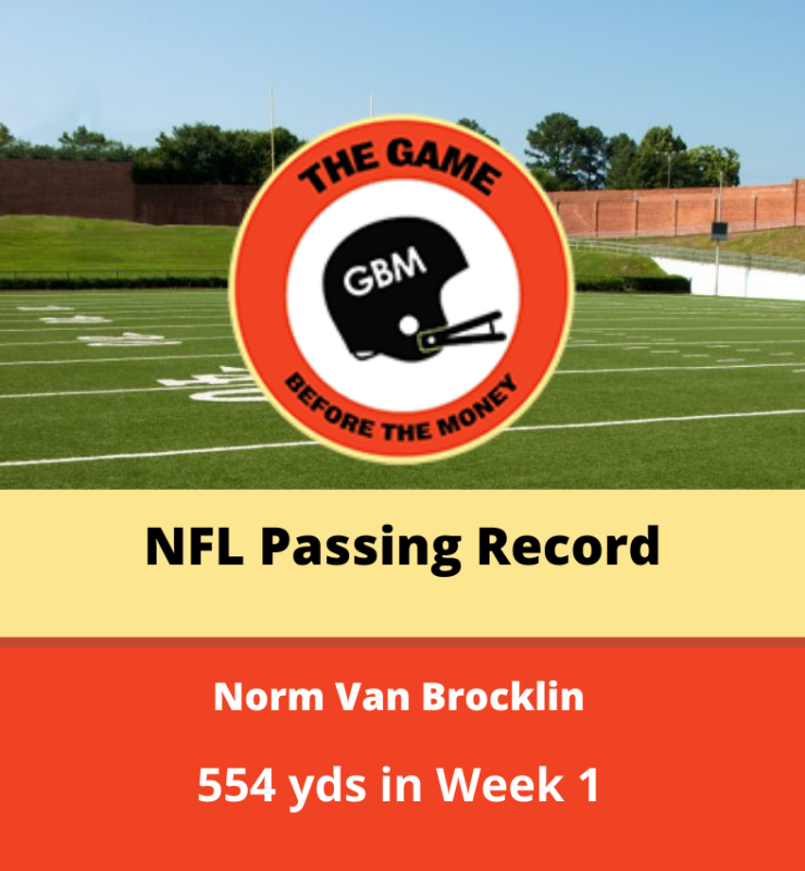 Norm Van Brocklin holds the record for most passing yards in an NFL game, with 554. He set the record in Week 1 of the 1951 NFL season.