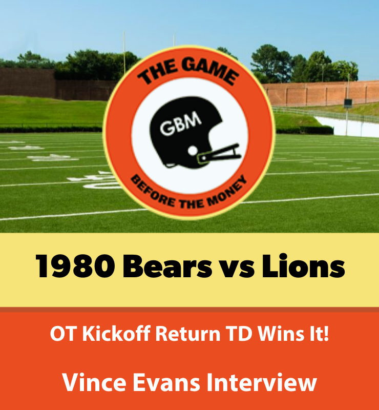 The Chicago Bears ran a kickoff return back for a touchdown against the Lions in overtime, to win on Thanksgiving Day, 1980. Vince Evans interviewed for a football history podcast about it.