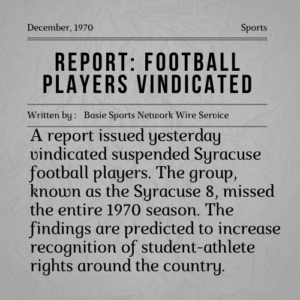 A depiction of a re-enacted newspaper clipping.