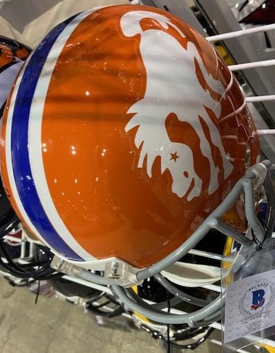Photo of Denver Broncos helmet design from the American Football League in the 1960s.