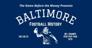 A graphic celebrating the history of the Baltimore Colts professional football team.